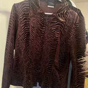 Brown Zebra-Print Velvet Zip Jacket